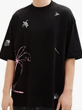 NWT Tom Tailor Denim Black Graphic Palm Tee